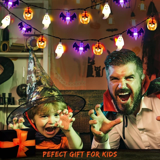 Alt view image 6 of 7 - Halloween Lights, 20Ft 30 LED Pumpkin Ghost Bat String Lights Battery Operated with Timer, 8 Light Modes Halloween Fairy Lights for Indoor Outdoor Party Home Yard Window Decor