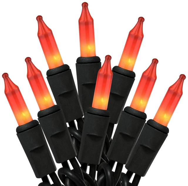Main image of Orange Halloween Lights,100 Count Incandescent Lights String with Black Wire,Ideal Outdoor Indoor Halloween Decorations Lights for Patio Home Party,UL Certified (21feet)