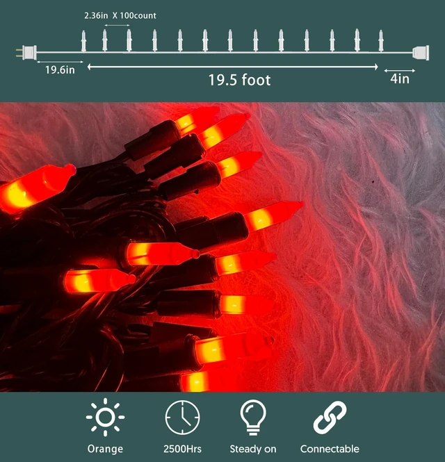 Alt view image 2 of 7 - Orange Halloween Lights,100 Count Incandescent Lights String with Black Wire,Ideal Outdoor Indoor Halloween Decorations Lights for Patio Home Party,UL Certified (21feet)