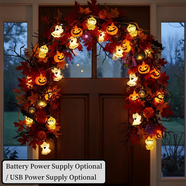Alt view image 3 of 7 - Halloween String Lights, 10FT 20LED Orange Fairy Lights, USB & 3-Battery Box Powered, IP44 Waterproof Halloween Decor for Indoor Outdoor Porch Yard Tree Party (Batteries Not Included)