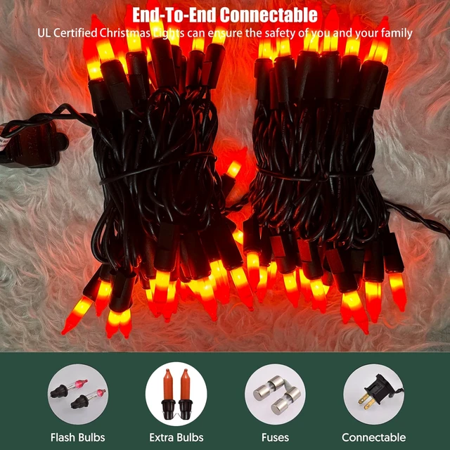 Alt view image 4 of 7 - Orange Halloween Lights,100 Count Incandescent Lights String with Black Wire,Ideal Outdoor Indoor Halloween Decorations Lights for Patio Home Party,UL Certified (21feet)
