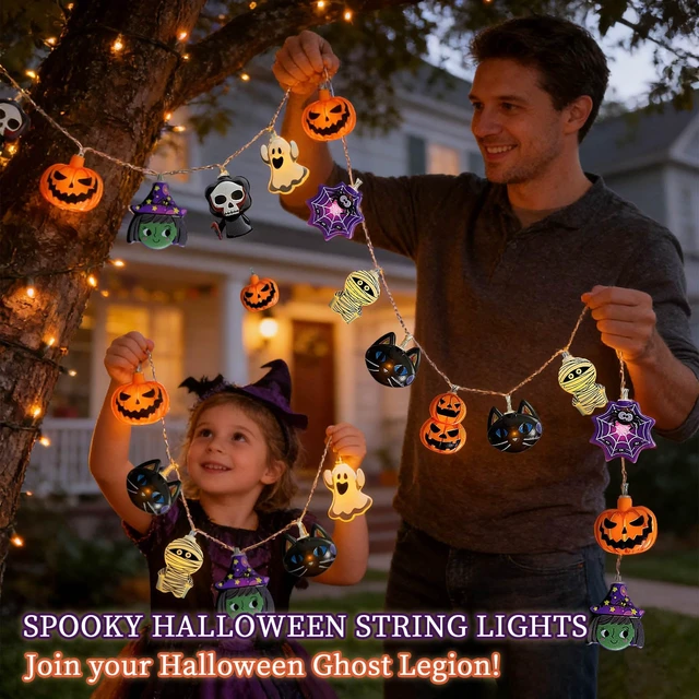 Alt view image 6 of 7 - Halloween String Lights, 10FT 20LED Orange Fairy Lights, USB & 3-Battery Box Powered, IP44 Waterproof Halloween Decor for Indoor Outdoor Porch Yard Tree Party (Batteries Not Included)