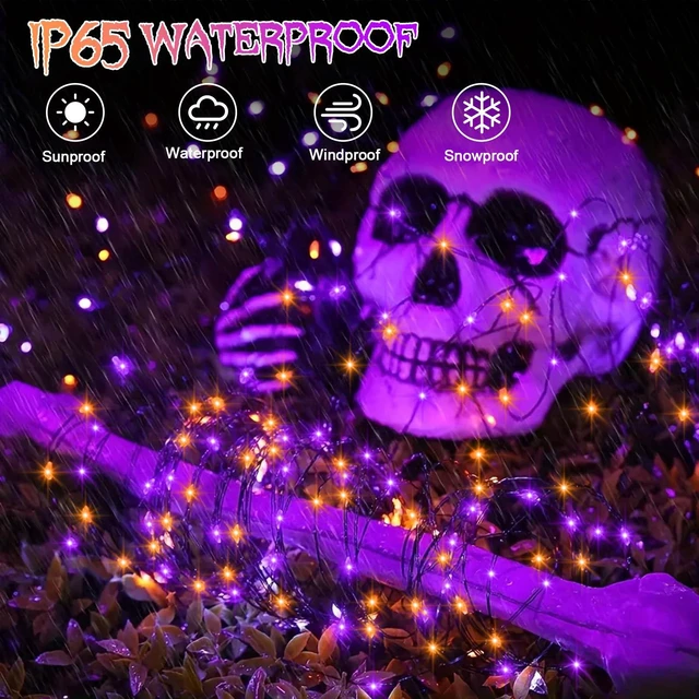 Alt view image 6 of 7 - 4 Pack Halloween Timer Fairy Lights Battery Operated Twinkle Lights | 16.4Ft 50 LED Purple Orange Fairy Lights Outdoor with Timer 5 Modes,Black Wire