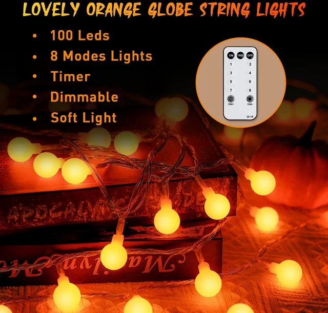 Alt view image 5 of 7 - Connectable 100 LED Globe Orange Halloween Lights Indoor | Halloween String Lights Plug in with Remote, 33ft 8 Modes Orange Christmas Lights Outdoor for Thanksgiving Party Fall Decor