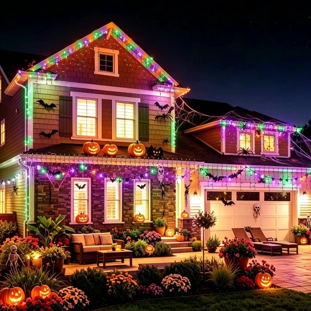 Alt view image 7 of 7 - 9.35FT 100 Orange Purple Green Icicle Lights, Halloween Lights Brown Wire, Indoor/Outdoor Halloween Christmas Holiday Lights