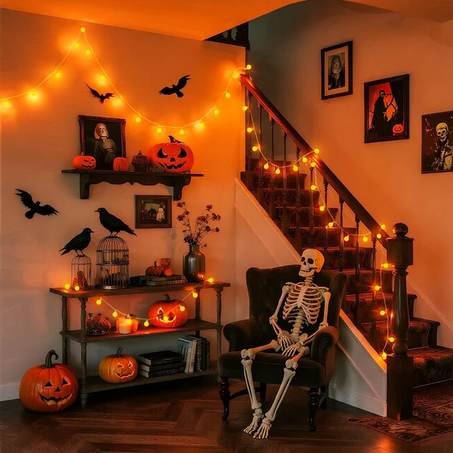 Alt view image 6 of 7 - Connectable 100 LED Globe Orange Halloween Lights Indoor | Halloween String Lights Plug in with Remote, 33ft 8 Modes Orange Christmas Lights Outdoor for Thanksgiving Party Fall Decor
