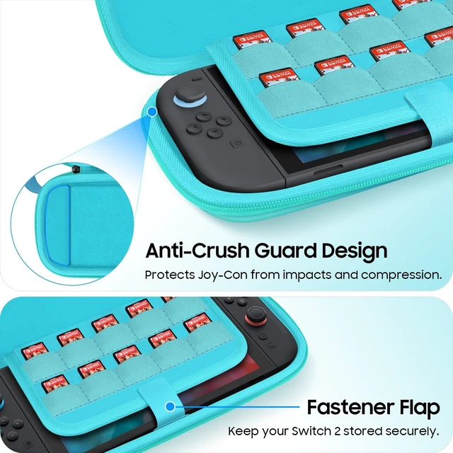 Alt view image 4 of 7 - Ultra Slim Protective Carrying Case for Nintendo Switch 2 (2025) | Anti-Crush Joy-Con Protection, 10 Game Card Slots, Amiibo Cards Storage Bag, Travel & Everyday Essential, Blue