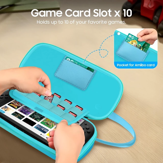 Alt view image 6 of 7 - Ultra Slim Protective Carrying Case for Nintendo Switch 2 (2025) | Anti-Crush Joy-Con Protection, 10 Game Card Slots, Amiibo Cards Storage Bag, Travel & Everyday Essential, Blue