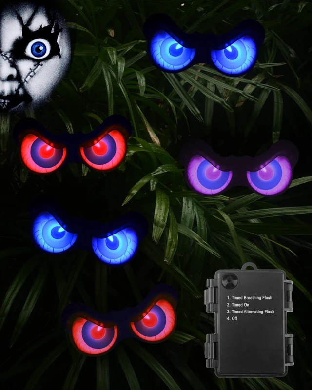 Main image of Halloween Decorations, 5 Pack Glowing & Flashing LED Eye Lights for Indoor/Outdoor Use, Bush, Yard, Window, Party