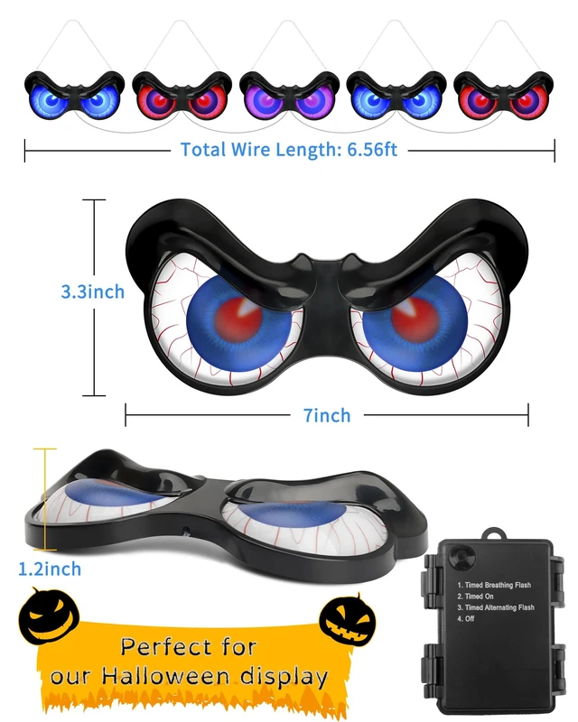 Alt view image 2 of 7 - Halloween Decorations, 5 Pack Glowing & Flashing LED Eye Lights for Indoor/Outdoor Use, Bush, Yard, Window, Party