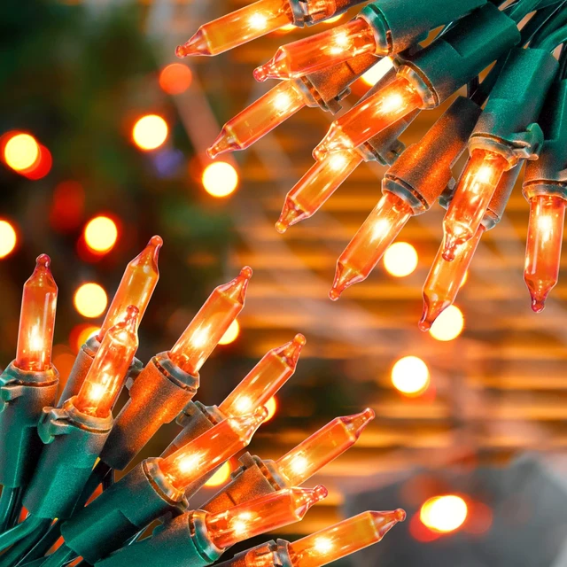 Main image of Orange Halloween Mini Lights, 2 Pack 50 Count 13FT Green Wire | Orange String Lights Plug In, Waterproof Incandescent Fall Lights for Spooky Thanksgiving, Party, Home, Halloween Decor
