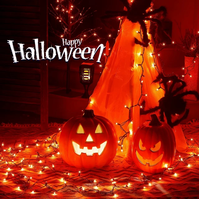 Alt view image 2 of 6 - Orange Halloween Mini Lights, 2 Pack 50 Count 13FT Green Wire | Orange String Lights Plug In, Waterproof Incandescent Fall Lights for Spooky Thanksgiving, Party, Home, Halloween Decor