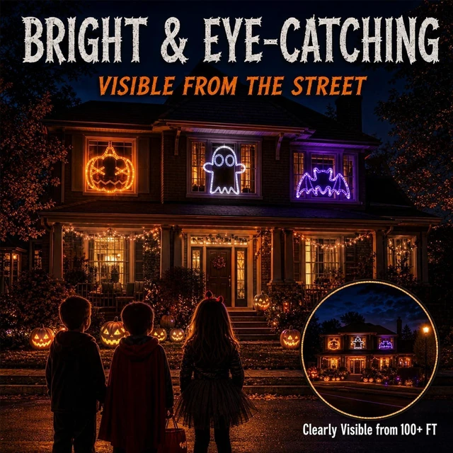 Alt view image 6 of 7 - Halloween Decorations, 2026 Upgrade Halloween Window Lights, 3 Pack | Halloween Window Decorations, 2026 Upgraded Dyed Design, 8 Flashing Modes, Timer, Battery Operated, Suction Cup, Indoor Light