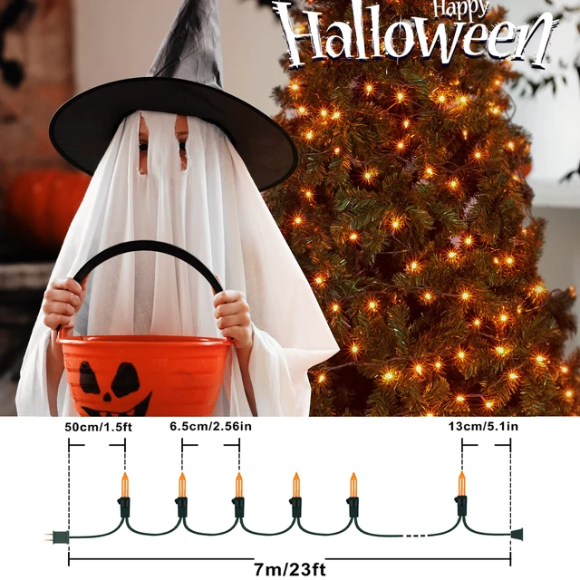 Alt view image 5 of 6 - Orange Halloween Mini Lights, 2 Pack 50 Count 13FT Green Wire | Orange String Lights Plug In, Waterproof Incandescent Fall Lights for Spooky Thanksgiving, Party, Home, Halloween Decor