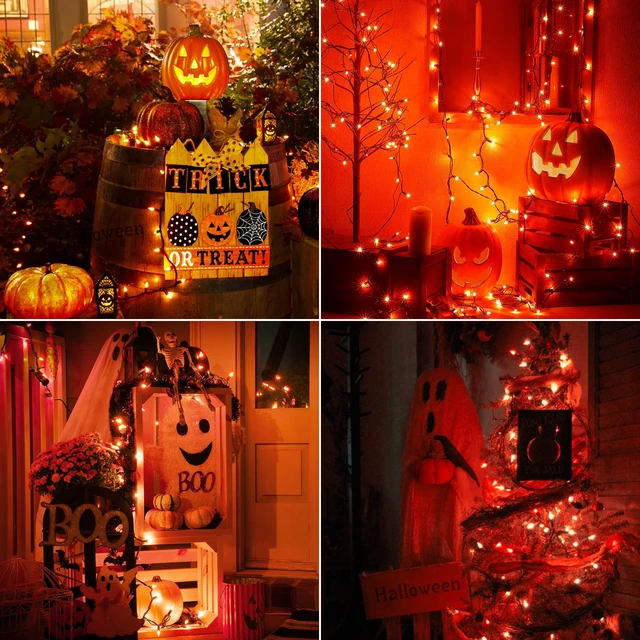Alt view image 6 of 6 - Orange Halloween Mini Lights, 2 Pack 50 Count 13FT Green Wire | Orange String Lights Plug In, Waterproof Incandescent Fall Lights for Spooky Thanksgiving, Party, Home, Halloween Decor