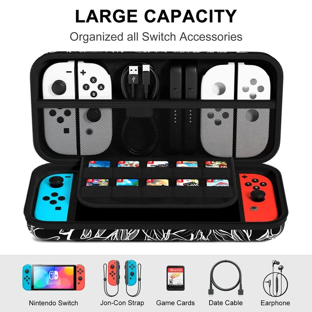 Alt view image 3 of 7 - Carrying Case for Nintendo Switch OLED 2021/2017, Hard Shell Cover | Hard Shell Protective Switch Case, Portable Travel Storage Bag with Pockets and Game Holder for Console Joy-Con & Accessories
