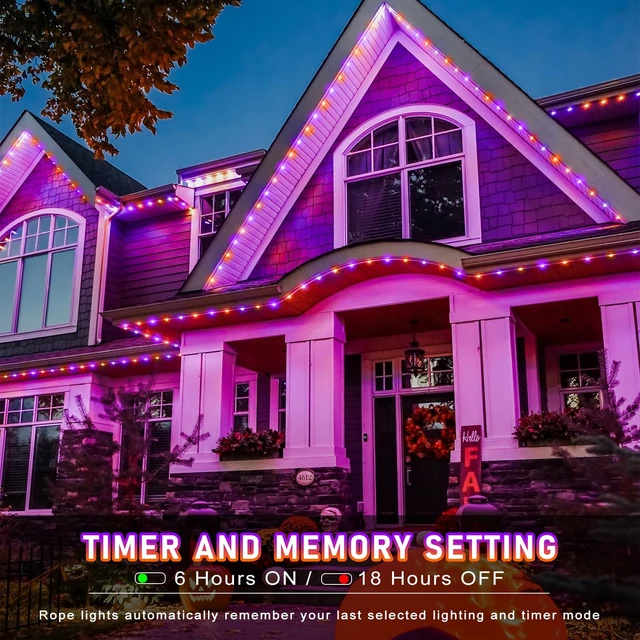 Alt view image 3 of 7 - Orange and Purple Halloween Lights, 66FT 200 LED Rope Lights for Outside | Plug in Connectable Tube Lights Indoor Outdoor with Waterproof 8 Modes for House Garden Tree Backyard Pool Party Decorations