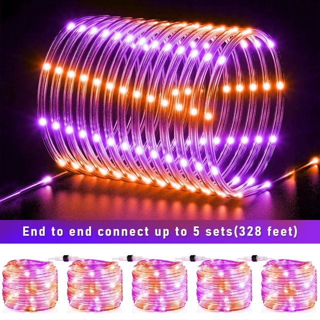 Alt view image 4 of 7 - Orange and Purple Halloween Lights, 66FT 200 LED Rope Lights for Outside | Plug in Connectable Tube Lights Indoor Outdoor with Waterproof 8 Modes for House Garden Tree Backyard Pool Party Decorations