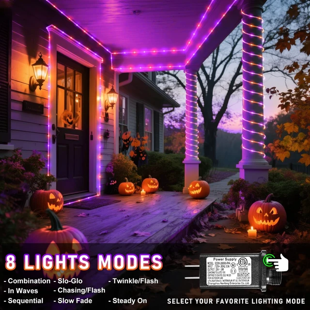 Alt view image 2 of 7 - Orange and Purple Halloween Lights, 66FT 200 LED Rope Lights for Outside | Plug in Connectable Tube Lights Indoor Outdoor with Waterproof 8 Modes for House Garden Tree Backyard Pool Party Decorations
