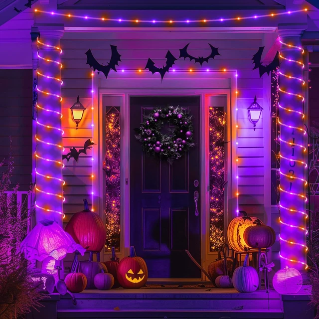 Alt view image 6 of 7 - Orange and Purple Halloween Lights, 66FT 200 LED Rope Lights for Outside | Plug in Connectable Tube Lights Indoor Outdoor with Waterproof 8 Modes for House Garden Tree Backyard Pool Party Decorations