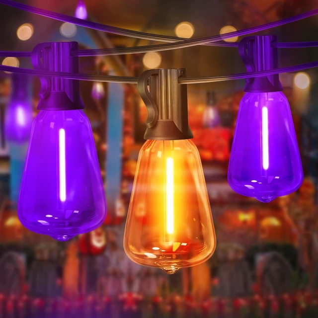 Main image of Orange purple Outdoor halloween String Lights ,26FT ST38 LED Patio Lights with 12+1 Shatterproof Edison Bulbs,UL Waterproof Connectable Outside Hanging Lights for Backyard Porch Christmas Party Decor
