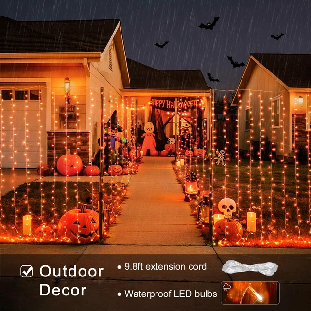 Alt view image 5 of 7 - 300LED Orange Halloween Curtain Lights with Remote, 9.8x9.8ft | Plug in, 8 Modes, Orange Hanging String Lights for Fall Bedroom Thanksgiving Window Wall Party Indoor Outdoor Halloween Decor