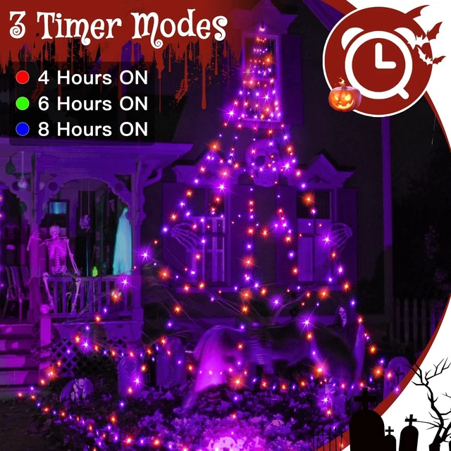 Alt view image 7 of 7 - Halloween Lights Outdoor 454 LED Spider Web Lights Orange & Purple | Halloween Decorations, 17.4 FT Tall Creepy Web Lights Plug in 8 Modes Timers Memory Function for Holiday House Party Yard