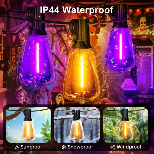 Alt view image 5 of 7 - Orange purple Outdoor halloween String Lights ,26FT ST38 LED Patio Lights with 12+1 Shatterproof Edison Bulbs,UL Waterproof Connectable Outside Hanging Lights for Backyard Porch Christmas Party Decor