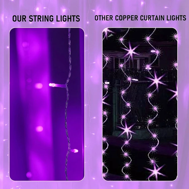 Alt view image 3 of 7 - 300 LED Christmas Curtain String Lights, Halloween Fairy Lights for Bedroom with 8 Lighting Modes, Waterproof Window Light Party Wedding Garden Wall Decor, Purple