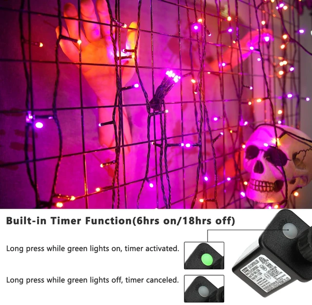 Alt view image 5 of 7 - Purple & Orange Outdoor Halloween String Lights, 164 ft, 500 LED | 8 Lighting modes; Timer; Plug in; Connectable; Memory function; Waterproof mini light for indoor party yard tree garden decor