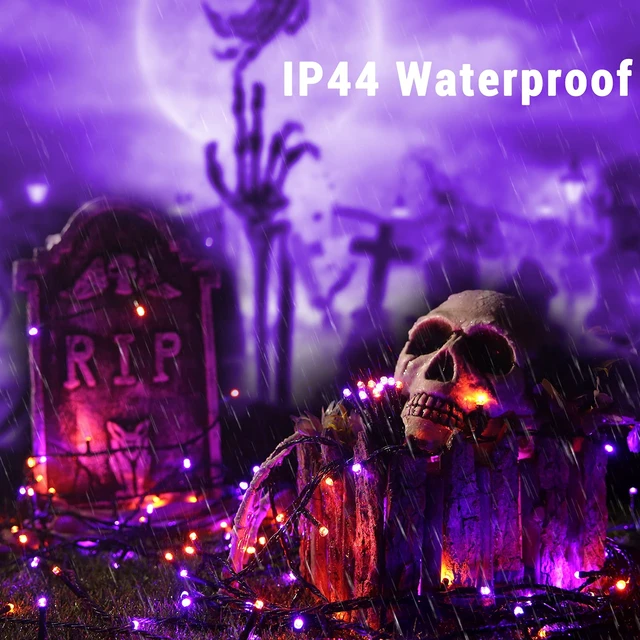 Alt view image 6 of 7 - Purple & Orange Outdoor Halloween String Lights, 164 ft, 500 LED | 8 Lighting modes; Timer; Plug in; Connectable; Memory function; Waterproof mini light for indoor party yard tree garden decor