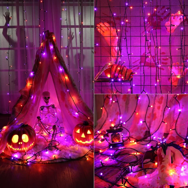 Alt view image 7 of 7 - Purple & Orange Outdoor Halloween String Lights, 164 ft, 500 LED | 8 Lighting modes; Timer; Plug in; Connectable; Memory function; Waterproof mini light for indoor party yard tree garden decor
