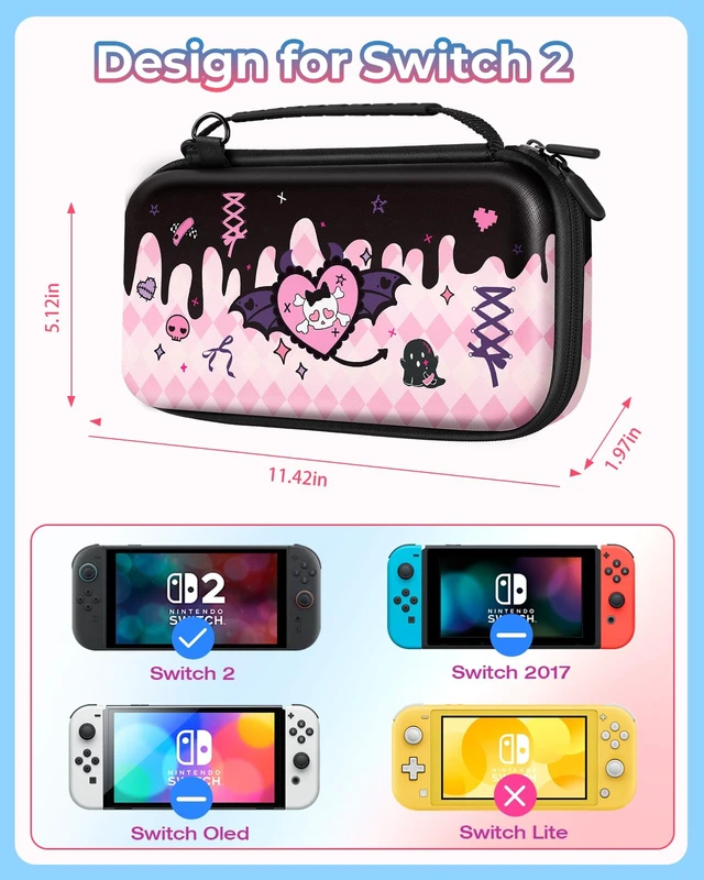 Alt view image 3 of 6 - for Nintendo Switch 2 Carrying Case - Skull Cute Kawaii Design with Handle and Strap for Switch 2 2025 Travel Cases Portable Storage Carry Protective Hard Shell for Women Girls Boys Teens