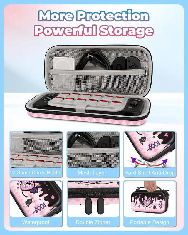 Alt view image 5 of 6 - for Nintendo Switch 2 Carrying Case - Skull Cute Kawaii Design with Handle and Strap for Switch 2 2025 Travel Cases Portable Storage Carry Protective Hard Shell for Women Girls Boys Teens