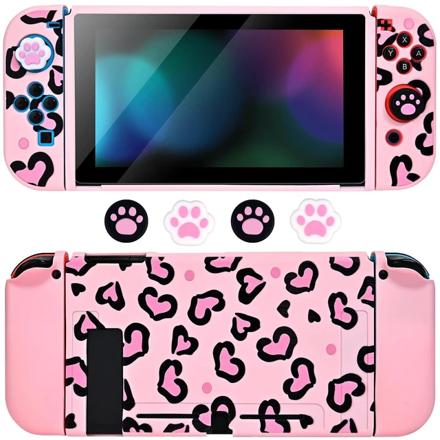 Main image of Love Case Design for Switch Console 2017, Anti-Slip Shock-Absorption Plastic Protective Soft Carrying Case and Joy Con Controller with 4 PCS Cat Paw Thumb Grips Caps - Heart Pink Pink