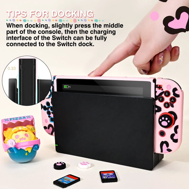 Alt view image 3 of 7 - Love Case Design for Switch Console 2017, Anti-Slip Shock-Absorption Plastic Protective Soft Carrying Case and Joy Con Controller with 4 PCS Cat Paw Thumb Grips Caps - Heart Pink Pink