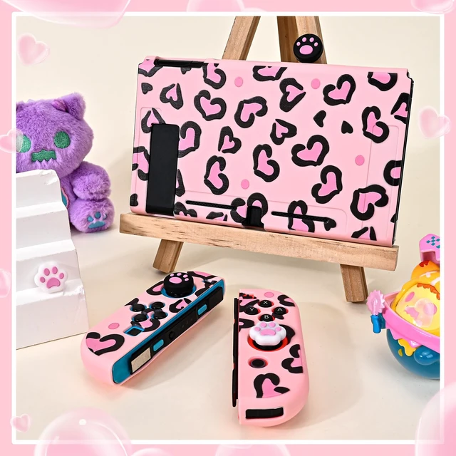 Alt view image 6 of 7 - Love Case Design for Switch Console 2017, Anti-Slip Shock-Absorption Plastic Protective Soft Carrying Case and Joy Con Controller with 4 PCS Cat Paw Thumb Grips Caps - Heart Pink Pink