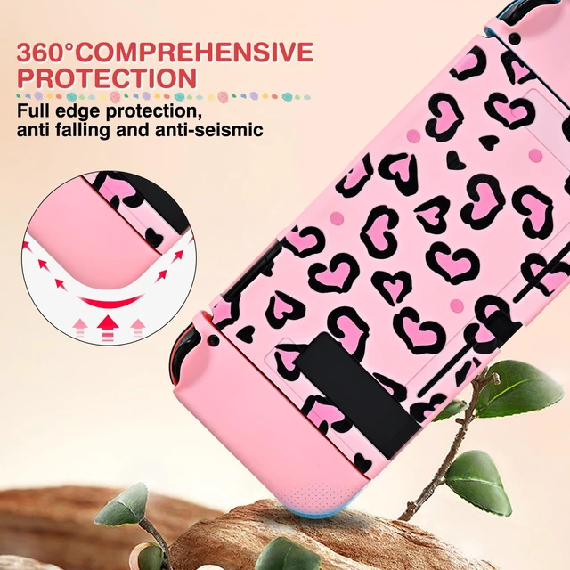 Alt view image 7 of 7 - Love Case Design for Switch Console 2017, Anti-Slip Shock-Absorption Plastic Protective Soft Carrying Case and Joy Con Controller with 4 PCS Cat Paw Thumb Grips Caps - Heart Pink Pink