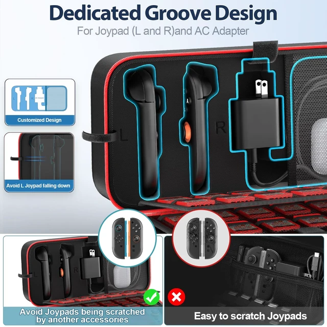Alt view image 3 of 7 - Carrying Case for 2025 Nintendo Switch 2, Switch Travel Carry Case | Large Storage Holds Joycon 2 & AC Adapter, Hard Shell Protective Pouch Bag with 24 Games Slots for NS2 Console & Accessories