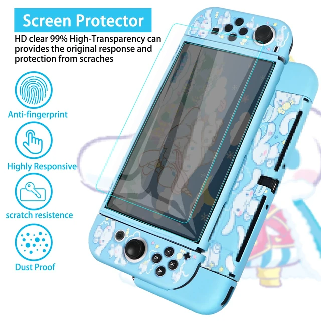Alt view image 5 of 7 - Carrying Case for Switch OLED, Cute Portable Travel Bag in Newest Updated Design of Blue Interior with Soft Protective Case, Screen Protectors and Thumb Grip caps, Blue