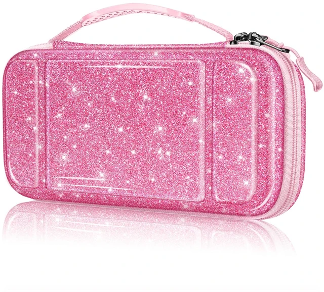 Main image of Shockproof Carrying Case for Nintendo Switch Lite 2019 | Hard Shell Protective Cover, Portable Travel Storage Bag, Game Card / Micro SD Card Slots, Inner Pocket, Glittering Pink