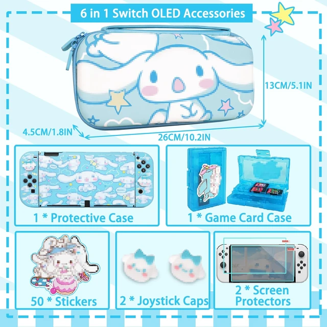Alt view image 6 of 7 - Carrying Case for Switch OLED, Cute Portable Travel Bag in Newest Updated Design of Blue Interior with Soft Protective Case, Screen Protectors and Thumb Grip caps, Blue