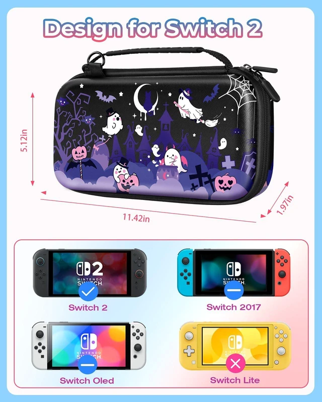Alt view image 3 of 6 - for Nintendo Switch 2 Carrying Case for Teen Boys - Cute Cool Design for Switch 2 2025 Travel Cases with Handle and Strap Portable Storage Carry Hard Shell for Accessories, Purple Spooky
