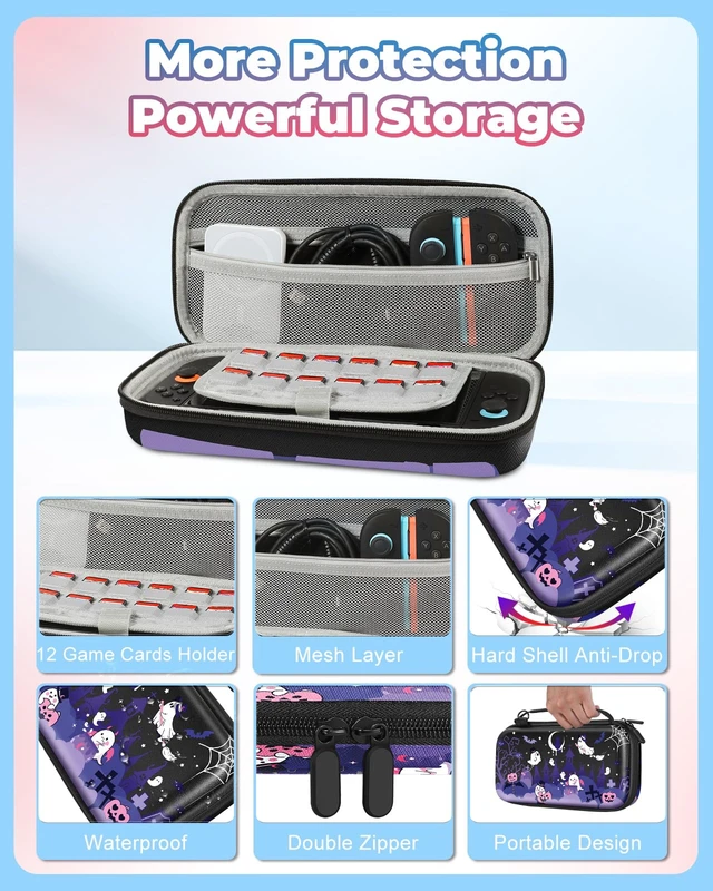 Alt view image 5 of 6 - for Nintendo Switch 2 Carrying Case for Teen Boys - Cute Cool Design for Switch 2 2025 Travel Cases with Handle and Strap Portable Storage Carry Hard Shell for Accessories, Purple Spooky