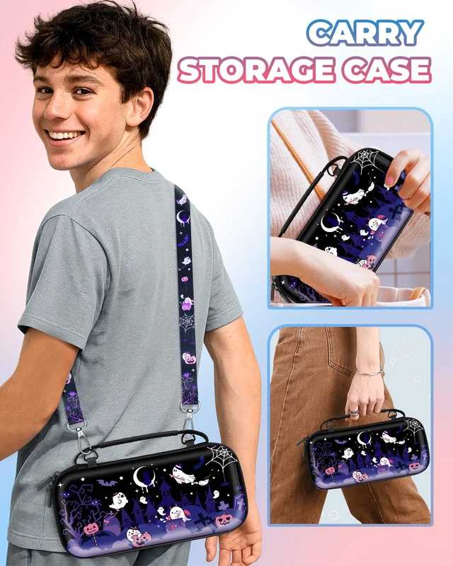 Alt view image 6 of 6 - for Nintendo Switch 2 Carrying Case for Teen Boys - Cute Cool Design for Switch 2 2025 Travel Cases with Handle and Strap Portable Storage Carry Hard Shell for Accessories, Purple Spooky