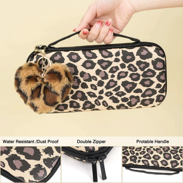 Alt view image 2 of 7 - Brown Love Leopard Carrying Case for Switch, Cute Silicone Protective Soft Cover with 4PCS Thumb Grip Caps and Brown Plush Heart Pendant Hard Storage Case Accessories Kit Bundle for Girls