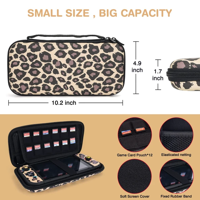 Alt view image 4 of 7 - Brown Love Leopard Carrying Case for Switch, Cute Silicone Protective Soft Cover with 4PCS Thumb Grip Caps and Brown Plush Heart Pendant Hard Storage Case Accessories Kit Bundle for Girls