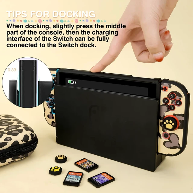 Alt view image 5 of 7 - Brown Love Leopard Carrying Case for Switch, Cute Silicone Protective Soft Cover with 4PCS Thumb Grip Caps and Brown Plush Heart Pendant Hard Storage Case Accessories Kit Bundle for Girls