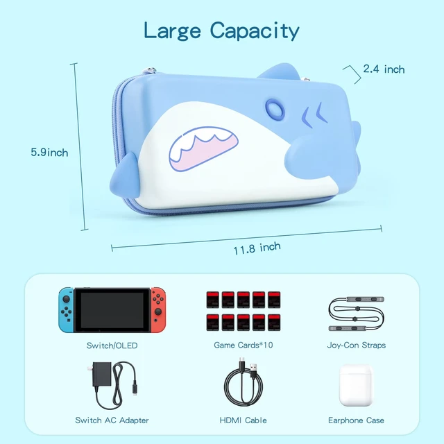 Alt view image 4 of 7 - Shark Carry Case Compatible with Switch/Switch OLED - Portable Hardshell Slim Travel Carrying Case fit Switch Console & Game Accessories -- Shark