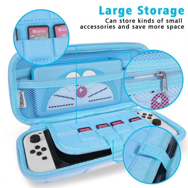 Alt view image 3 of 6 - Carrying Case for Nintendo Switch & OLED Mode, Cute Portable Travel Bag with 10 Game Card Slots Inner Storage Bag for Nintendo Switch Console Joy-Con & Accessories, Blue